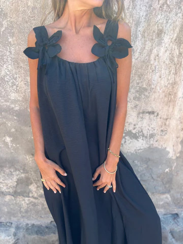 💕Sukienka damska w jednolitym kolorze z kwiatowym wzorem i dekoltem w kształcie litery U