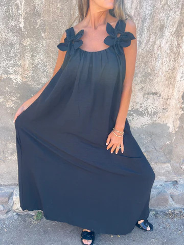 💕Sukienka damska w jednolitym kolorze z kwiatowym wzorem i dekoltem w kształcie litery U