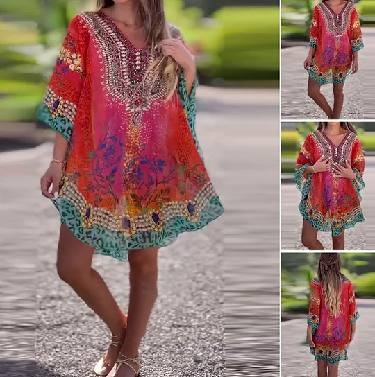 Elegancka koszula w stylu boho z nadrukiem etnicznym