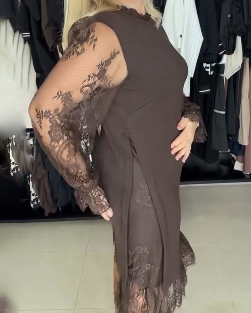 Elegancka sukienka damska z koronką patchworkową