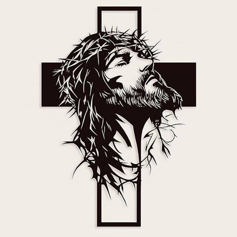 🎄✝️Metalowa dekoracja ścienna z Jezusem i krzyżem: Chrześcijański wystrój domu
