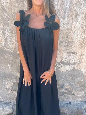 💕Sukienka damska w jednolitym kolorze z kwiatowym wzorem i dekoltem w kształcie litery U