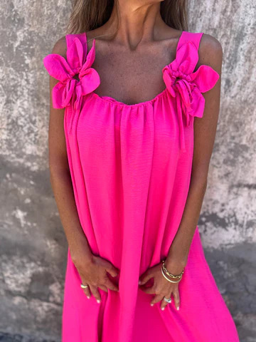 💕Sukienka damska w jednolitym kolorze z kwiatowym wzorem i dekoltem w kształcie litery U