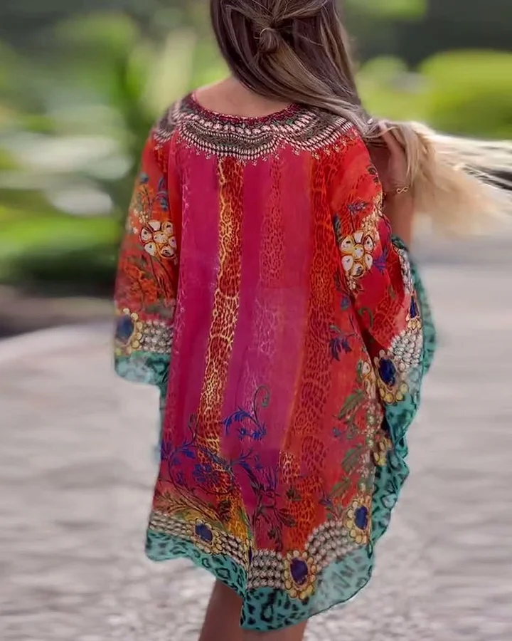 Elegancka koszula w stylu boho z nadrukiem etnicznym