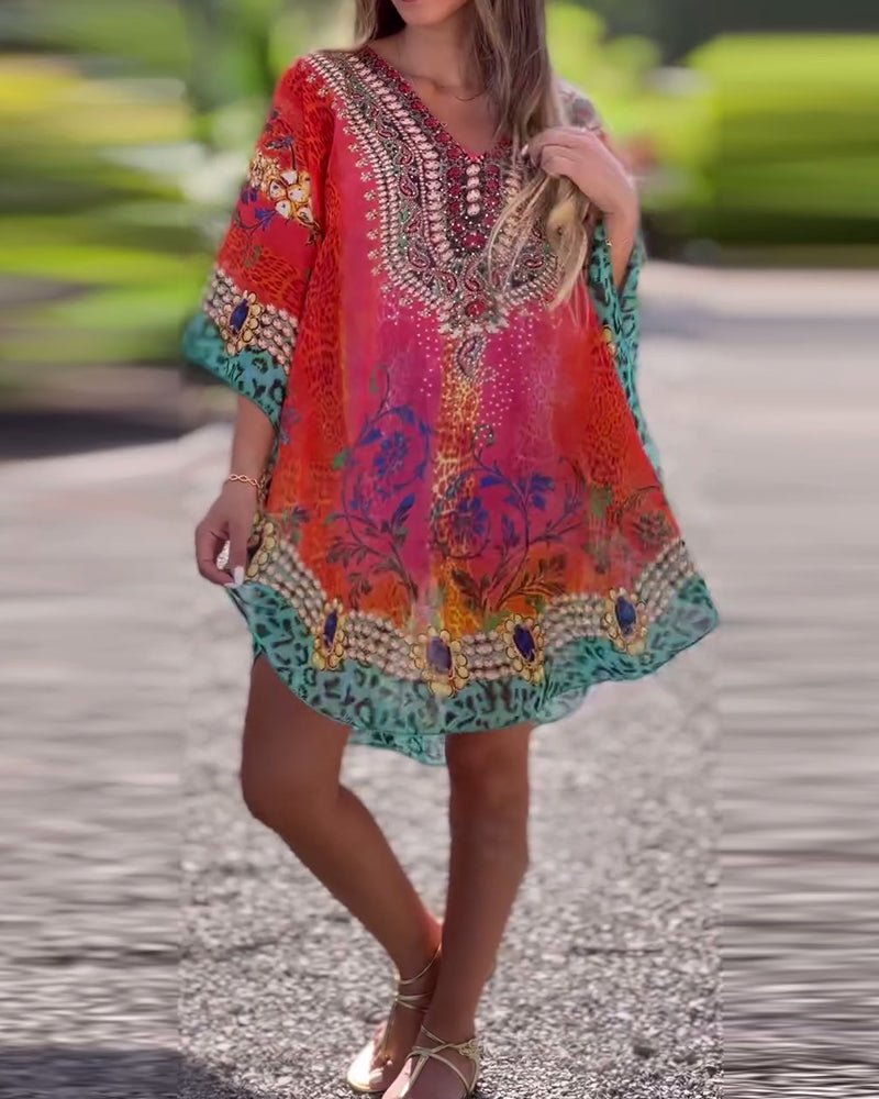 Elegancka koszula w stylu boho z nadrukiem etnicznym