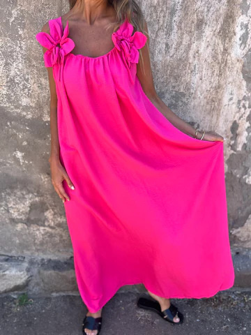 💕Sukienka damska w jednolitym kolorze z kwiatowym wzorem i dekoltem w kształcie litery U