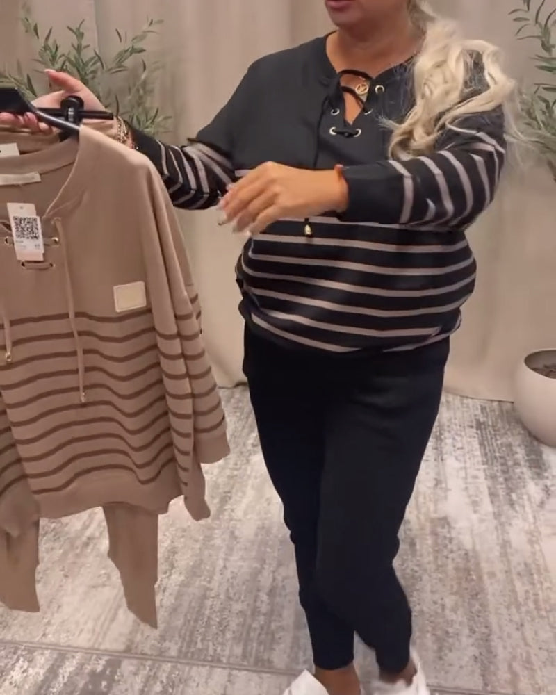 Dwuczęściowy zestaw sportowy w paski do kostki