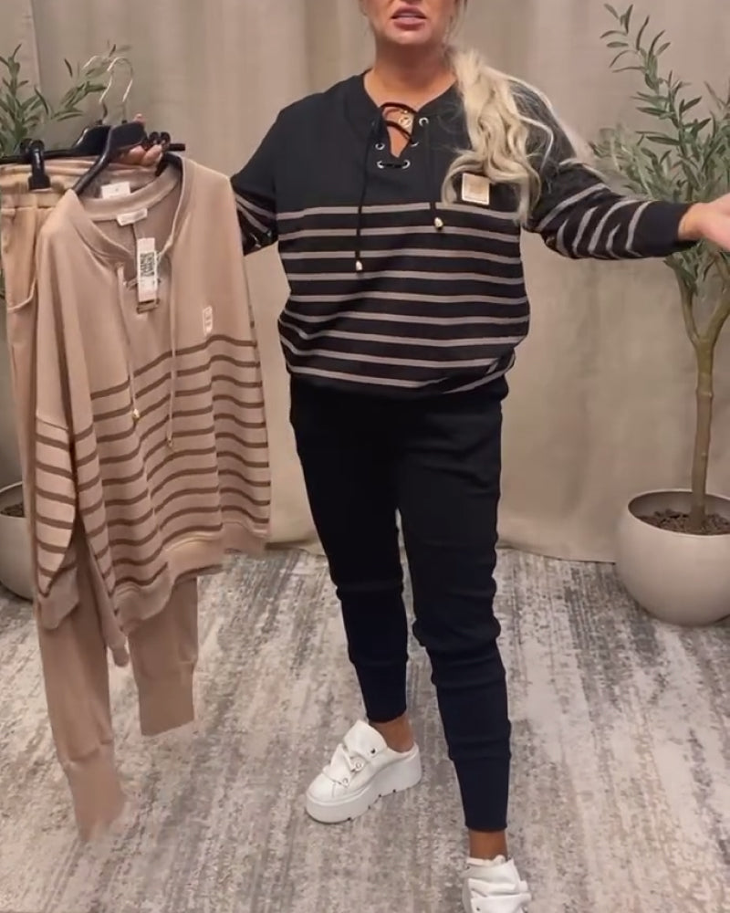 Dwuczęściowy zestaw sportowy w paski do kostki