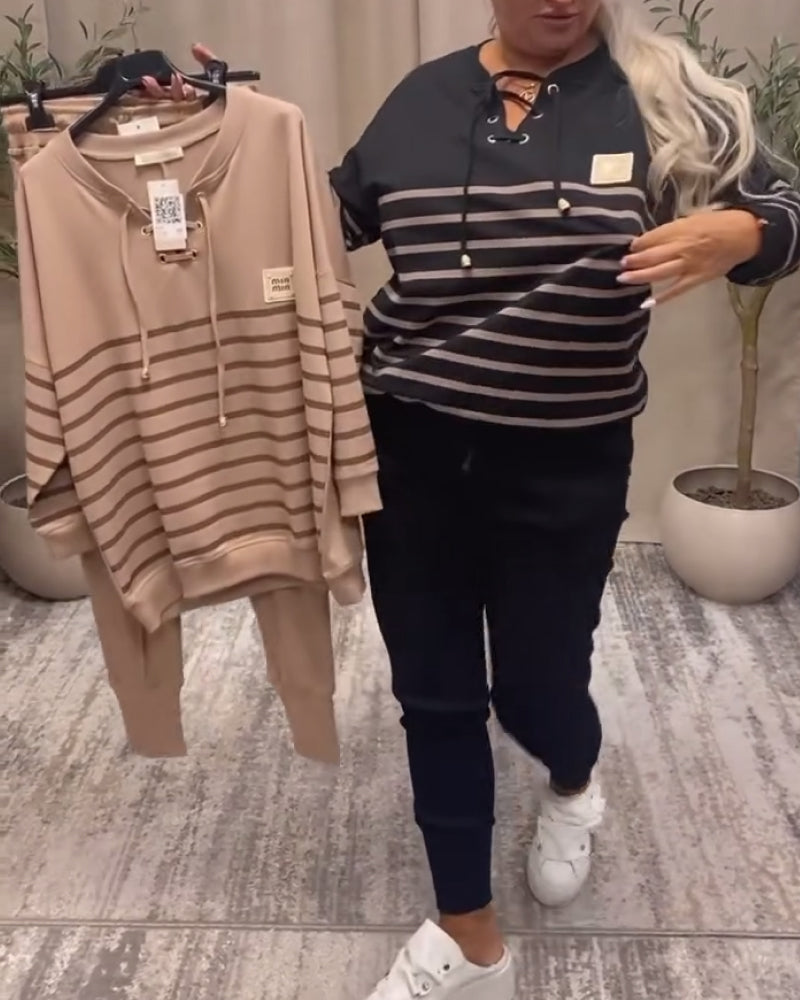 Dwuczęściowy zestaw sportowy w paski do kostki