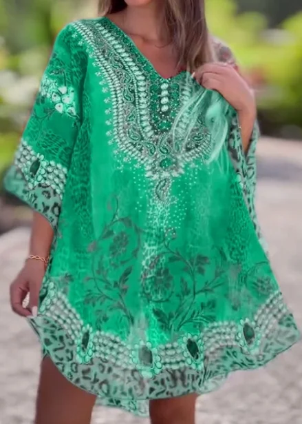 Elegancka koszula w stylu boho z nadrukiem etnicznym