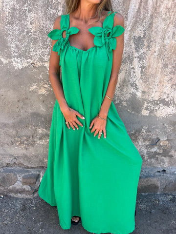 💕Sukienka damska w jednolitym kolorze z kwiatowym wzorem i dekoltem w kształcie litery U