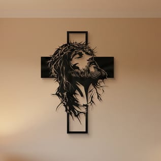 🎄✝️Metalowa dekoracja ścienna z Jezusem i krzyżem: Chrześcijański wystrój domu