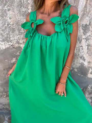 💕Sukienka damska w jednolitym kolorze z kwiatowym wzorem i dekoltem w kształcie litery U