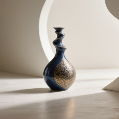  Kék porcelán palack forgó mintával és címerrel