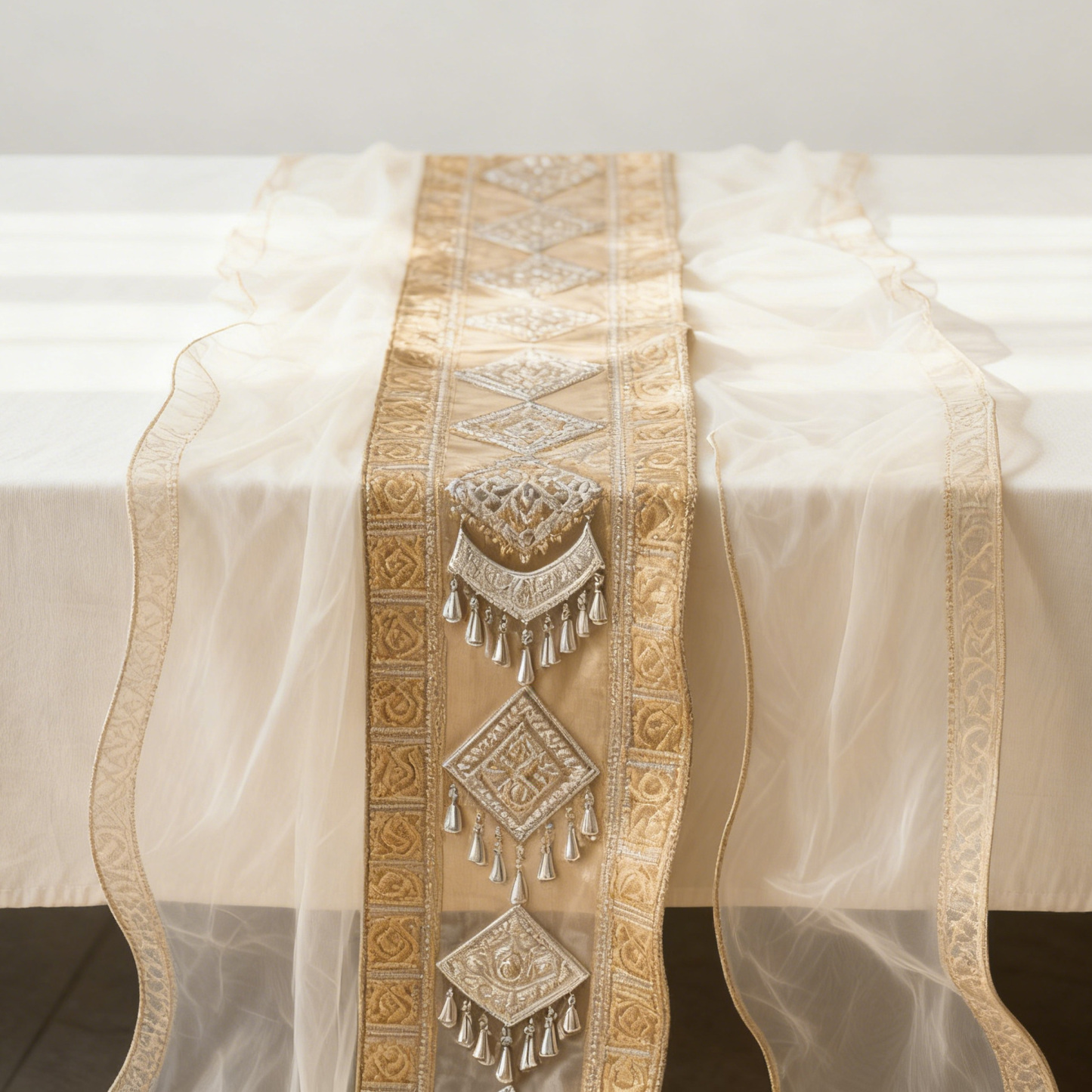 Kézzel készült selyem asztali terítő