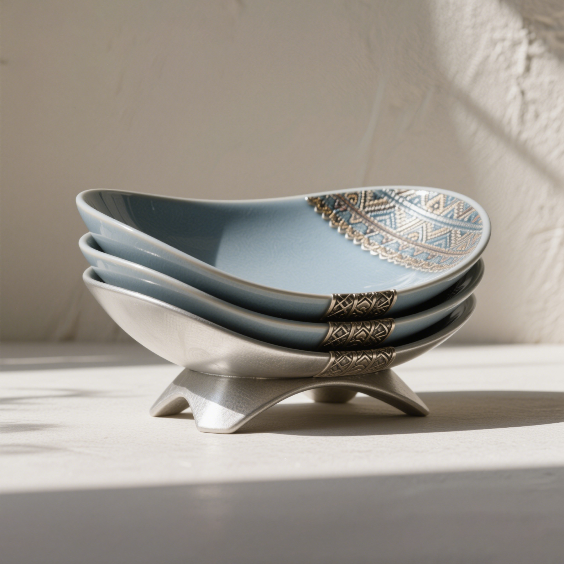 legáns mázas kerámia tál szett