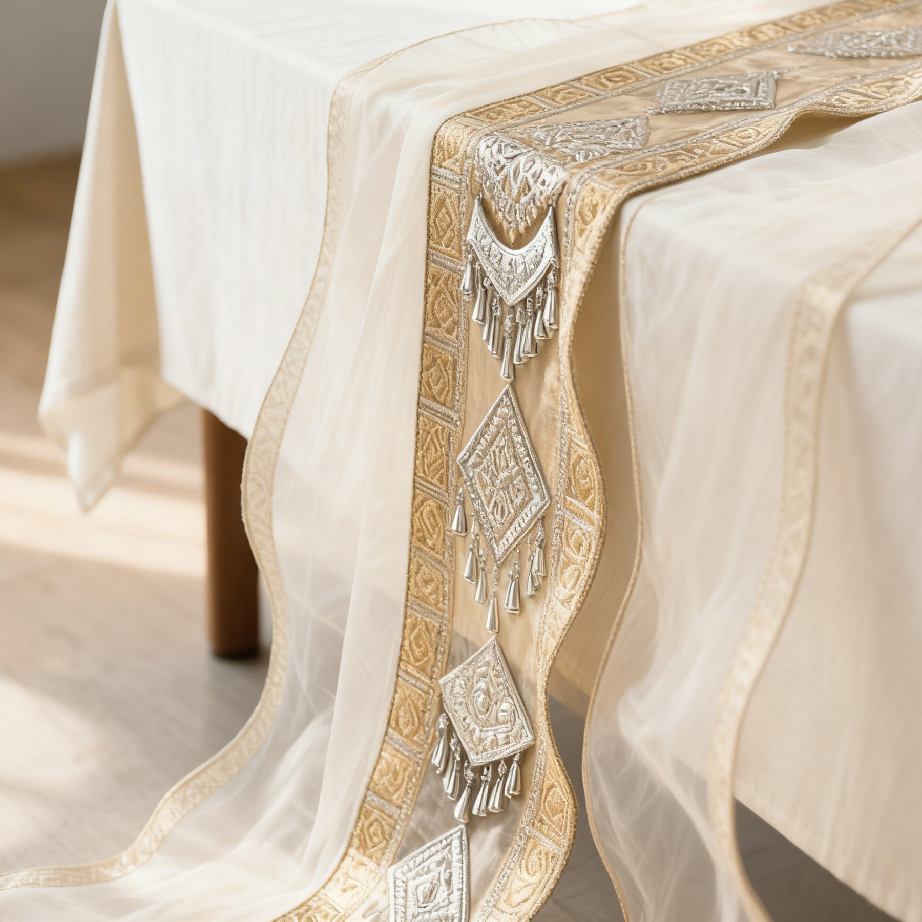 Kézzel készült selyem asztali terítő