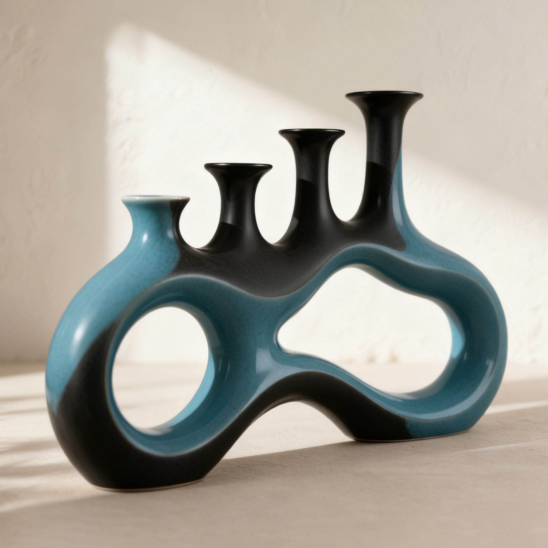 Művészi kerámia virágváza több nyílással