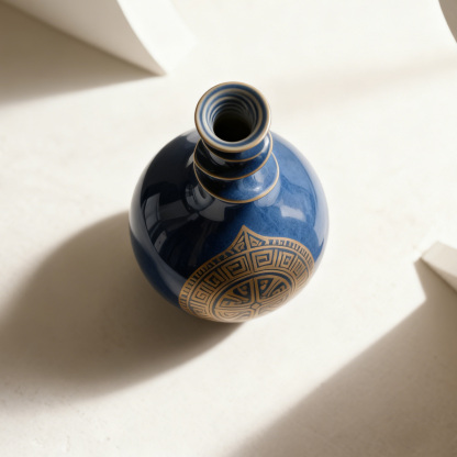  Kék porcelán palack forgó mintával és címerrel