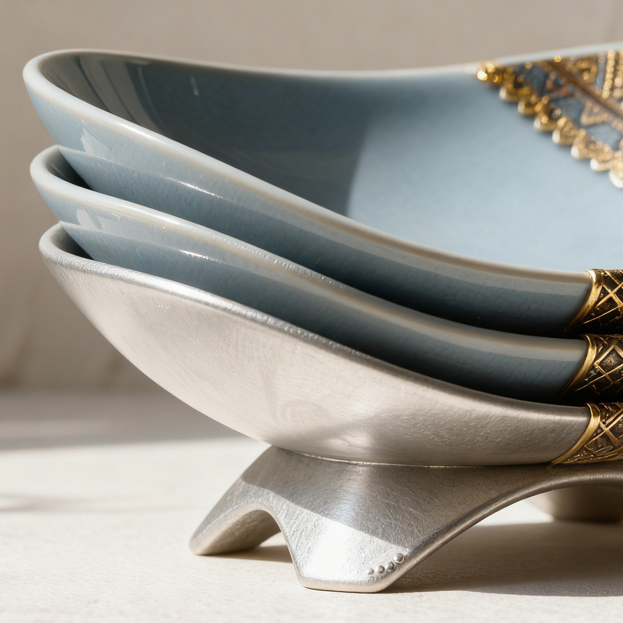 Legáns mázas kerámia tál szett asztalon