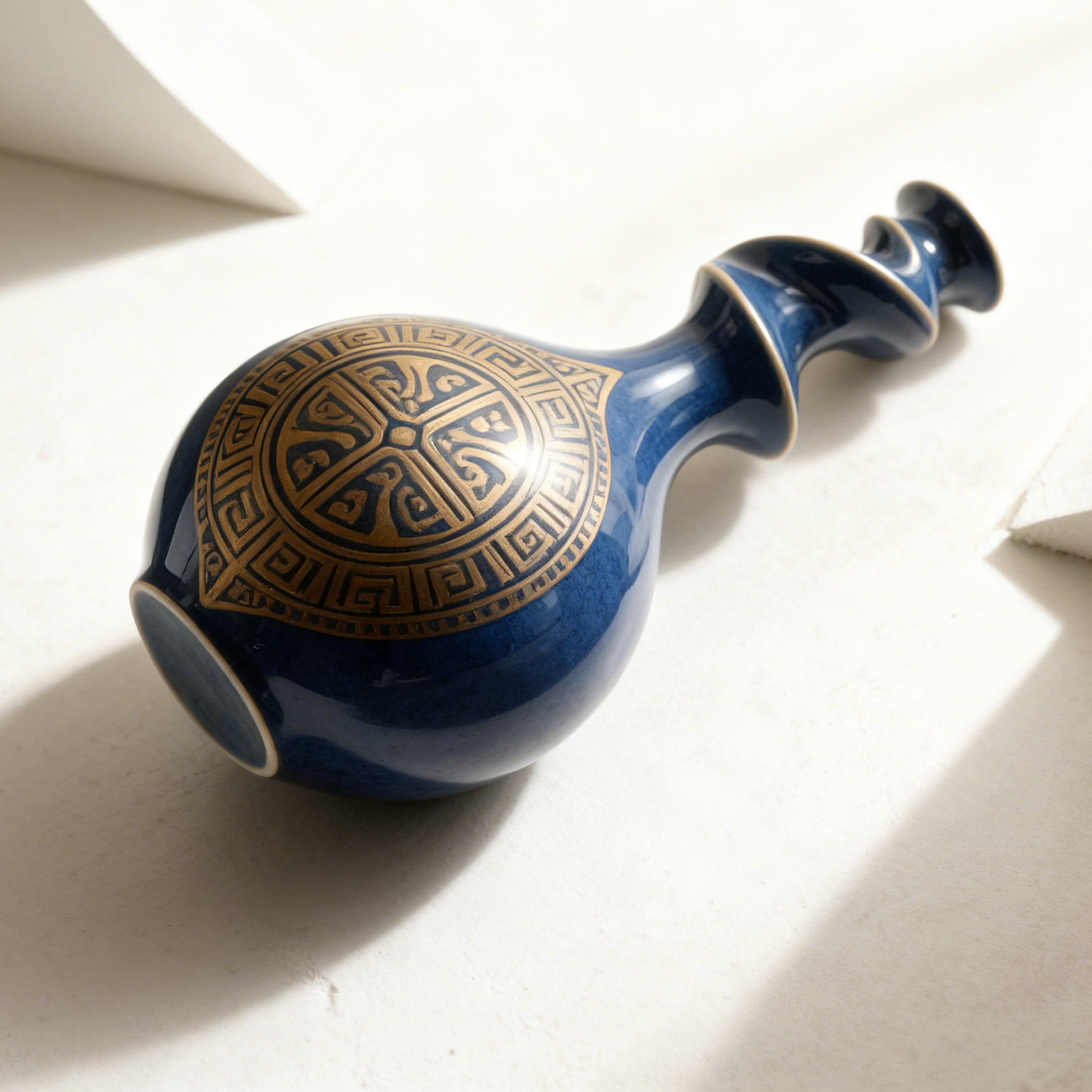  Kék porcelán palack forgó mintával és címerrel