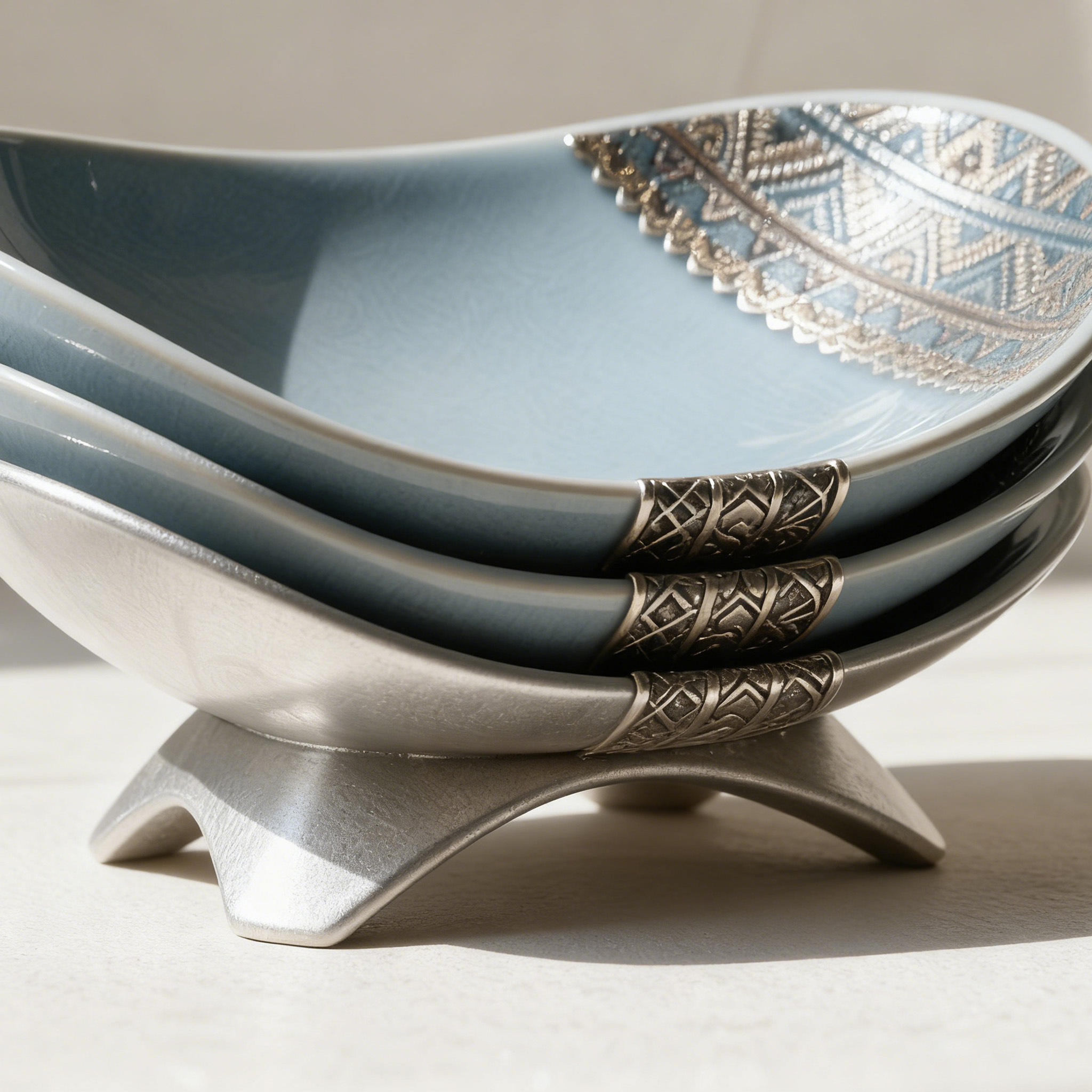 legáns mázas kerámia tál szett