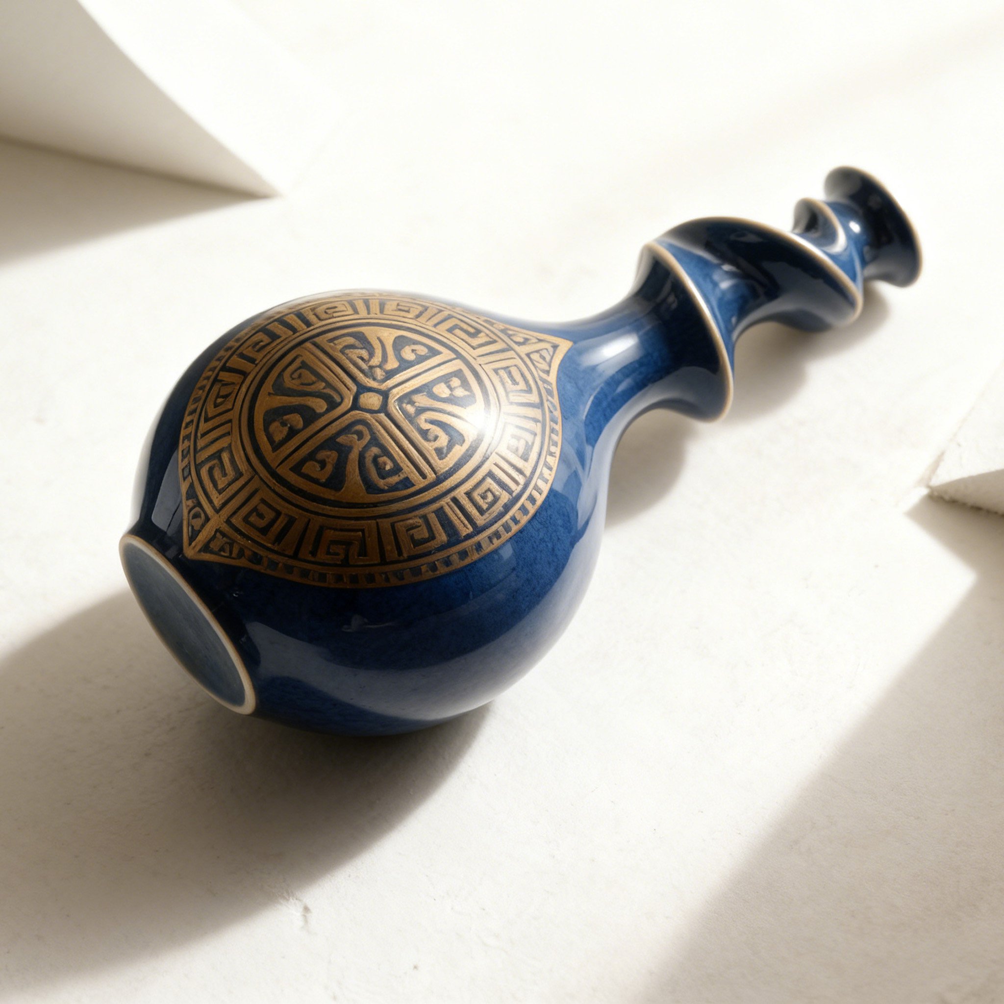 Elegáns kék porcelán palack díszítő mintával