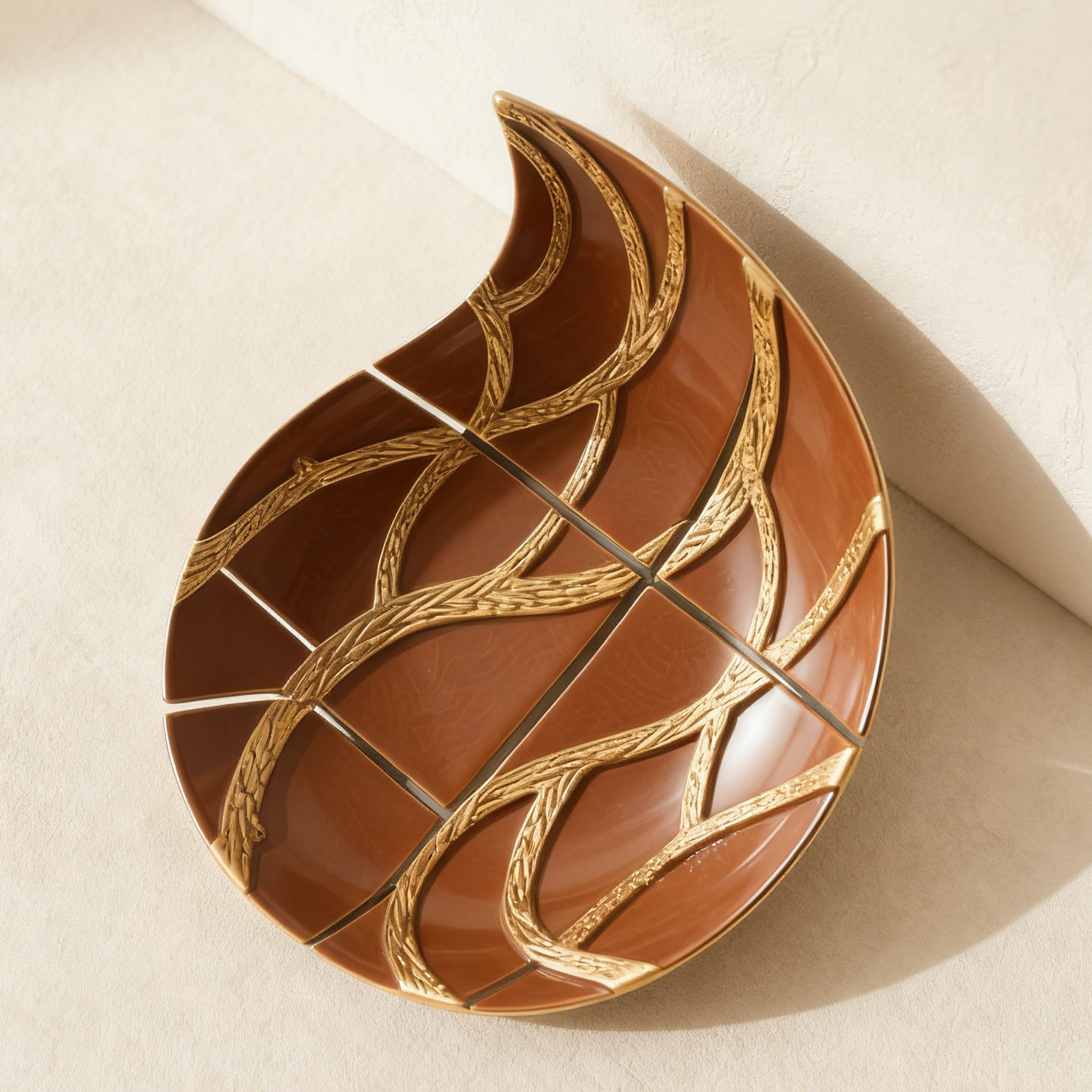 Őszi levélmintás mázas kerámia tál (3 db)