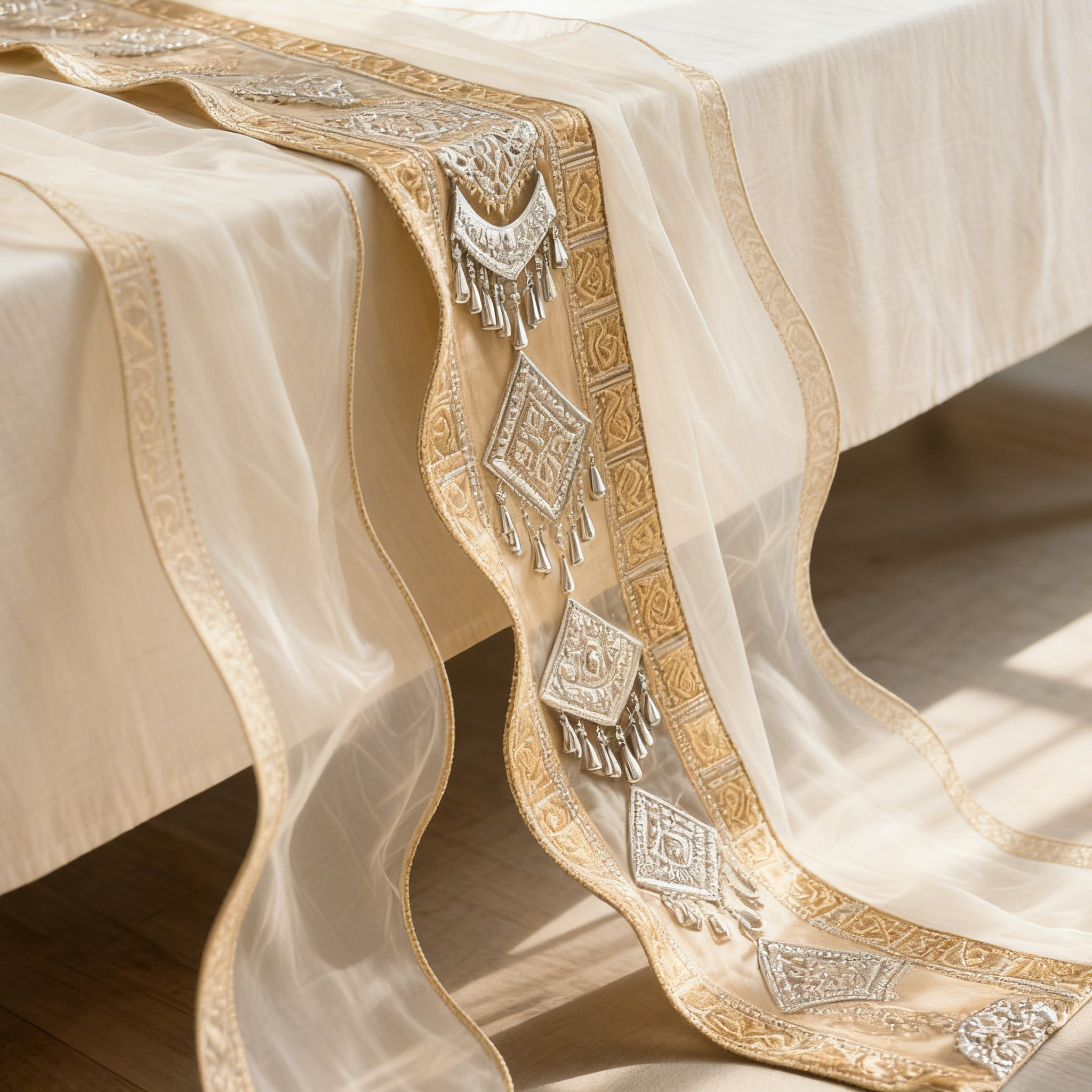 Kézzel készült selyem asztali terítő