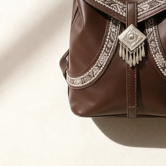 Elegáns bőr hátizsák oldalnézete