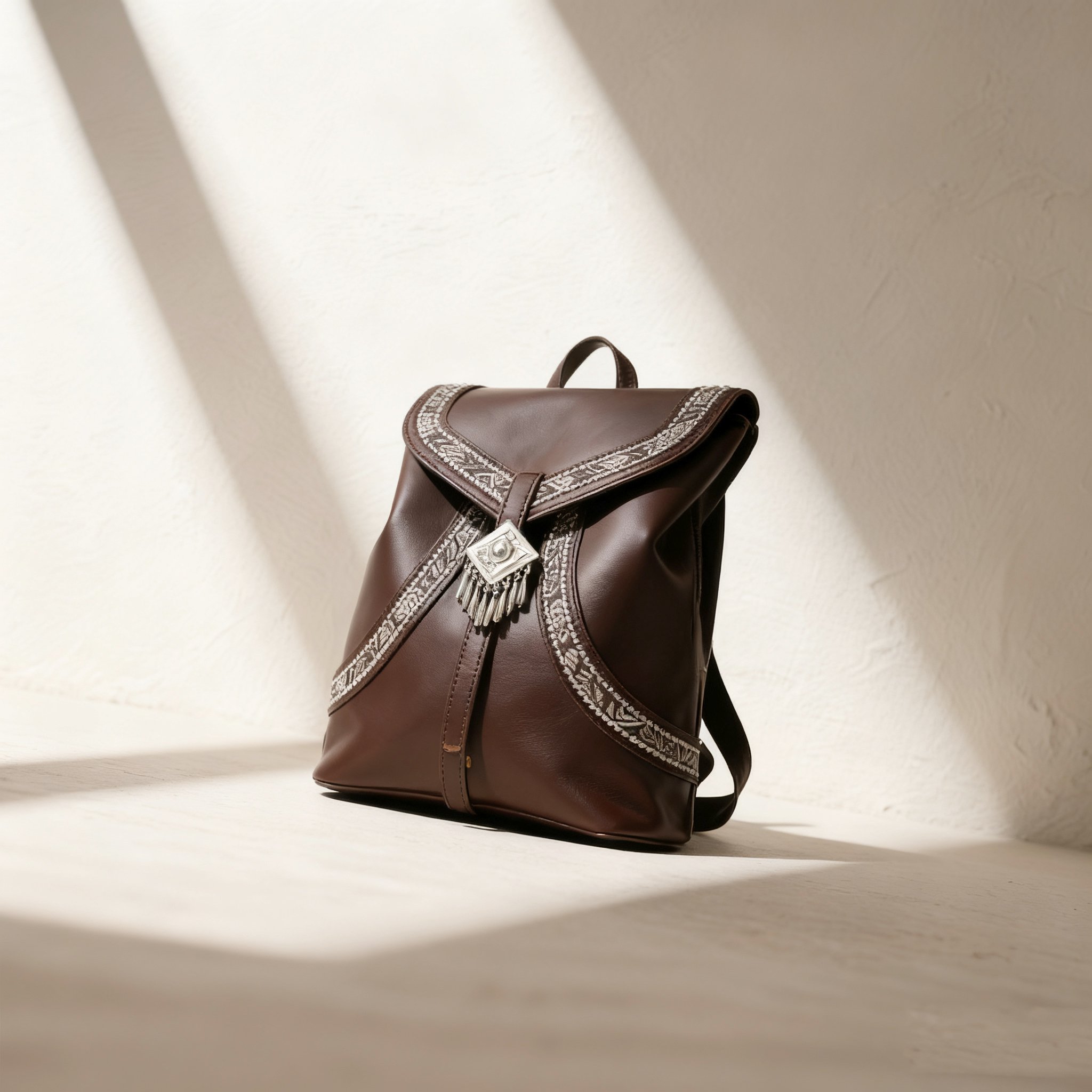 Klasszikus stílusú bőr hátizsák elölről