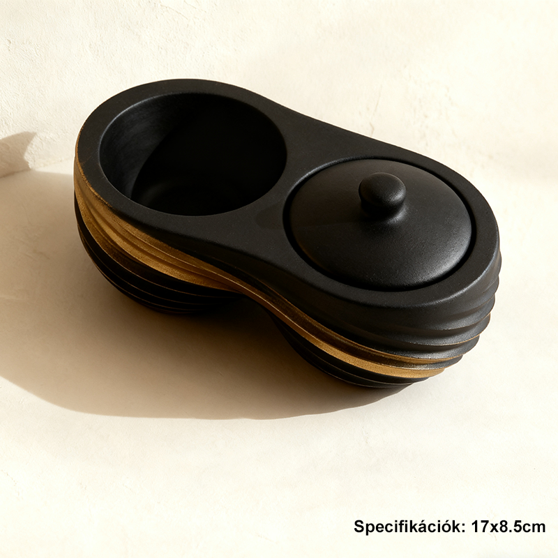 Két darabos fekete-arany fűszertároló doboz