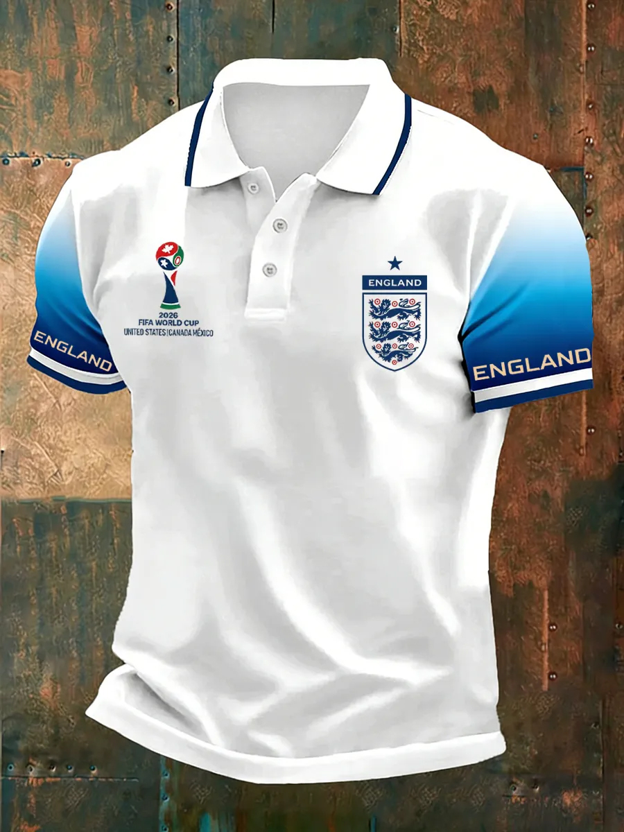 Men's vintage British football fan printed casual polo shirt