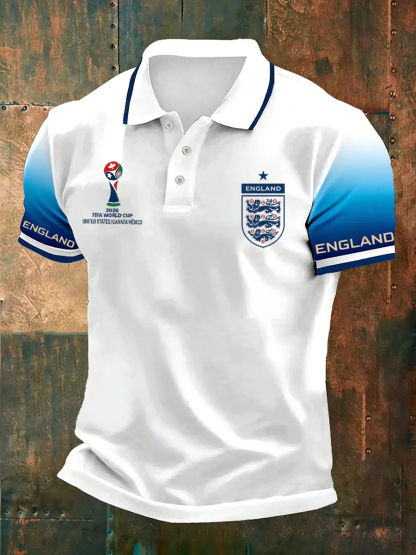 Men's vintage British football fan printed casual polo shirt