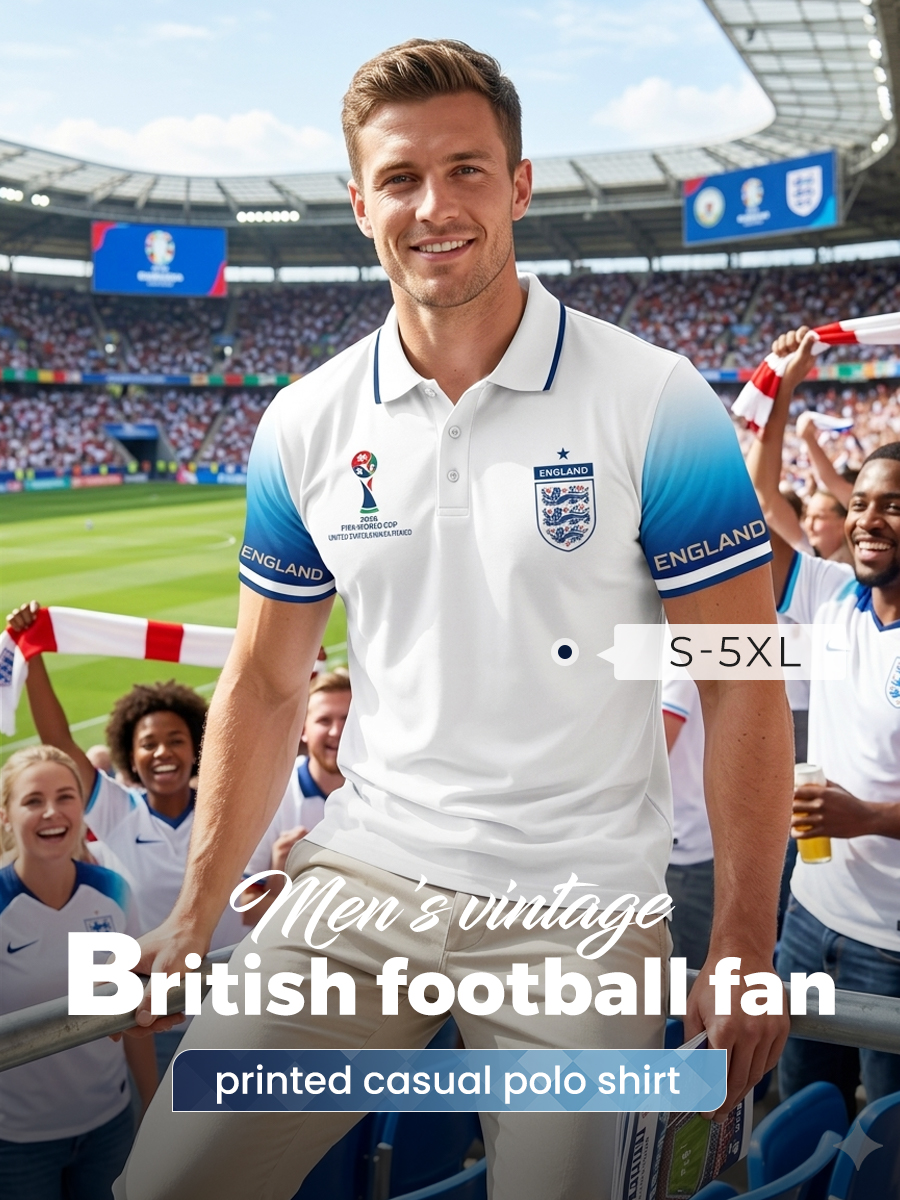 Men's vintage British football fan printed casual polo shirt