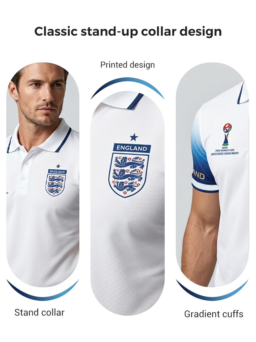 Men's vintage British football fan printed casual polo shirt