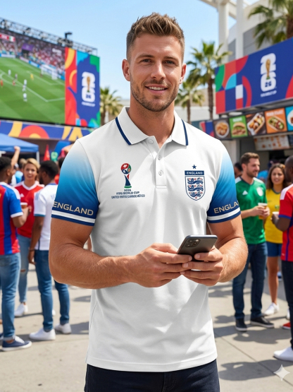 Men's vintage British football fan printed casual polo shirt