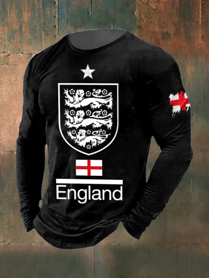 Men's English Football Printed Long Sleeved Round Neck T-shirt