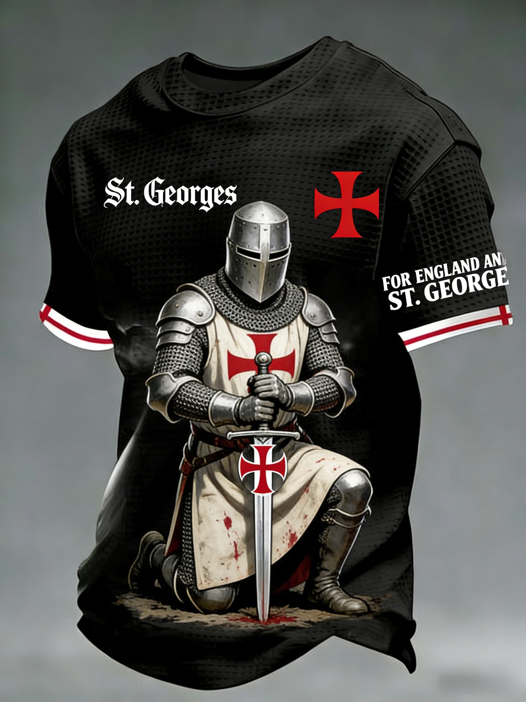 Men's  Retro St George's Day  Casual Waffle Short-Sleeve T-Shirt
