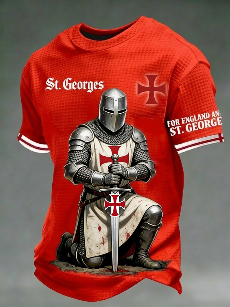 Men's  Retro St George's Day  Casual Waffle Short-Sleeve T-Shirt