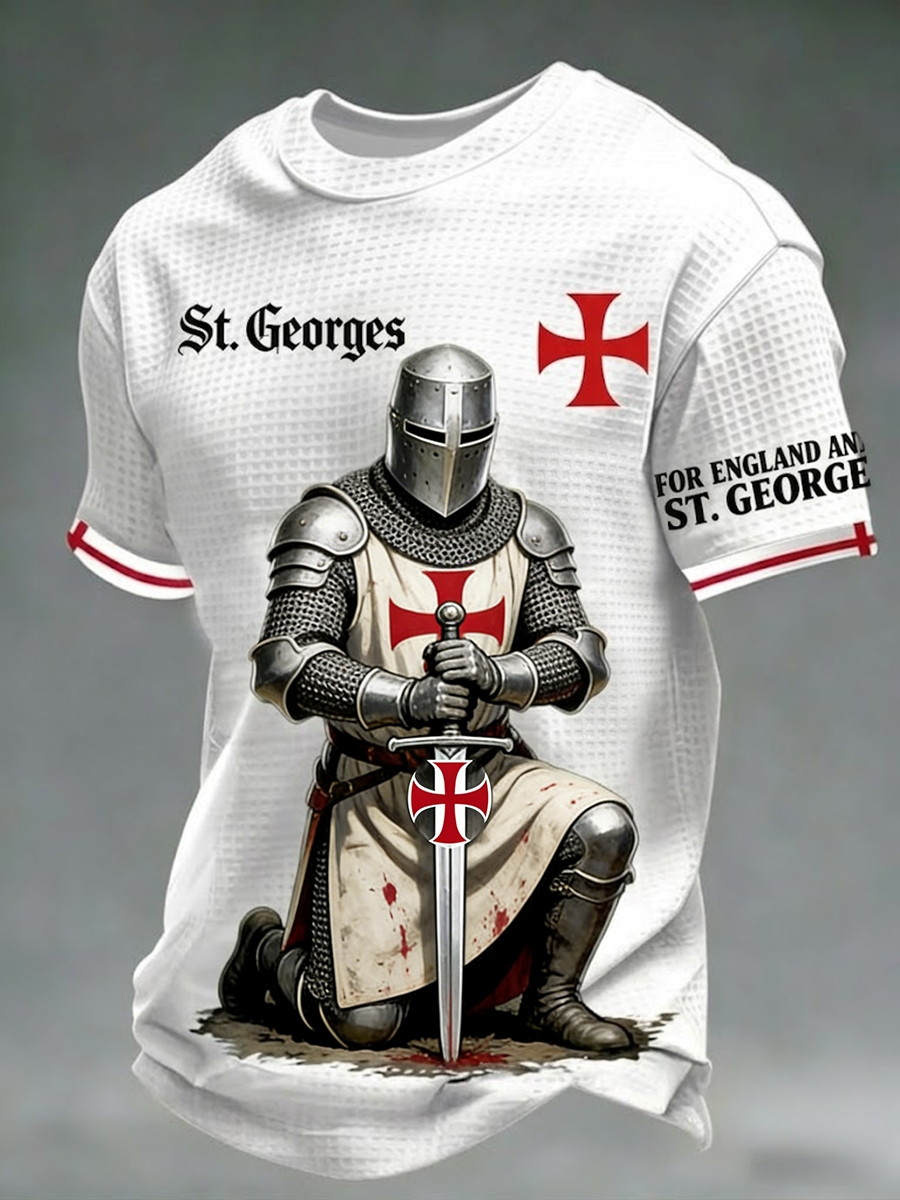 Men's  Retro St George's Day  Casual Waffle Short-Sleeve T-Shirt