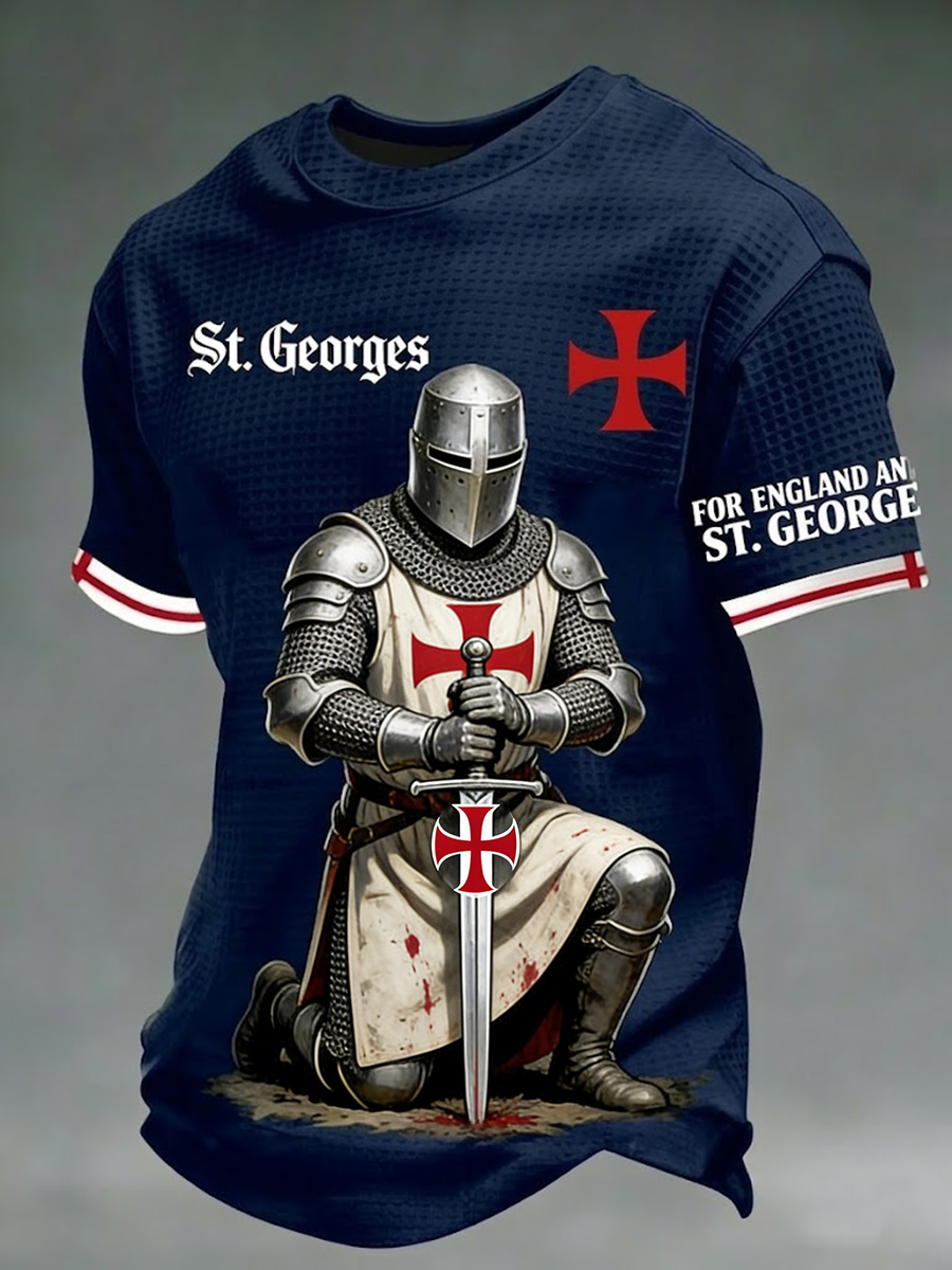 Men's  Retro St George's Day  Casual Waffle Short-Sleeve T-Shirt