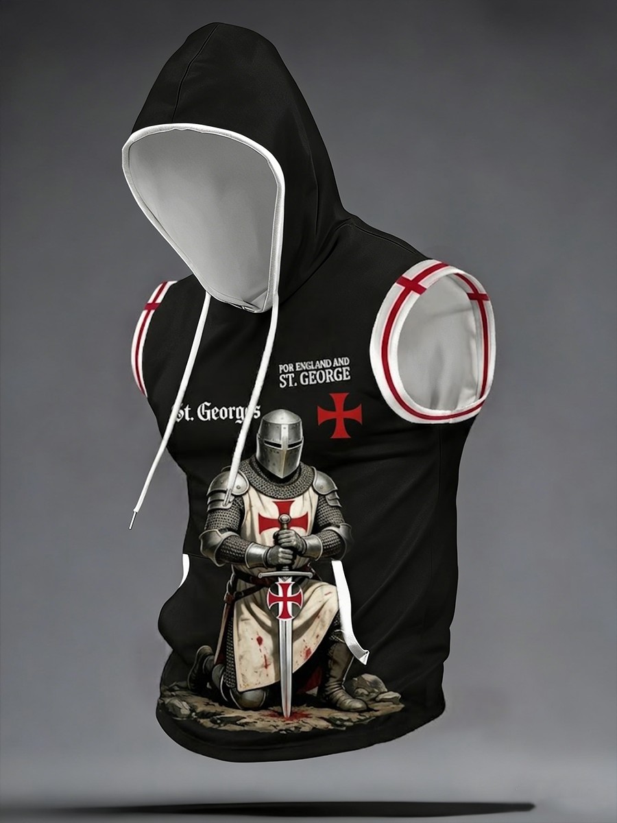 Men's  Retro St George's Day Casual Hooded Vest 