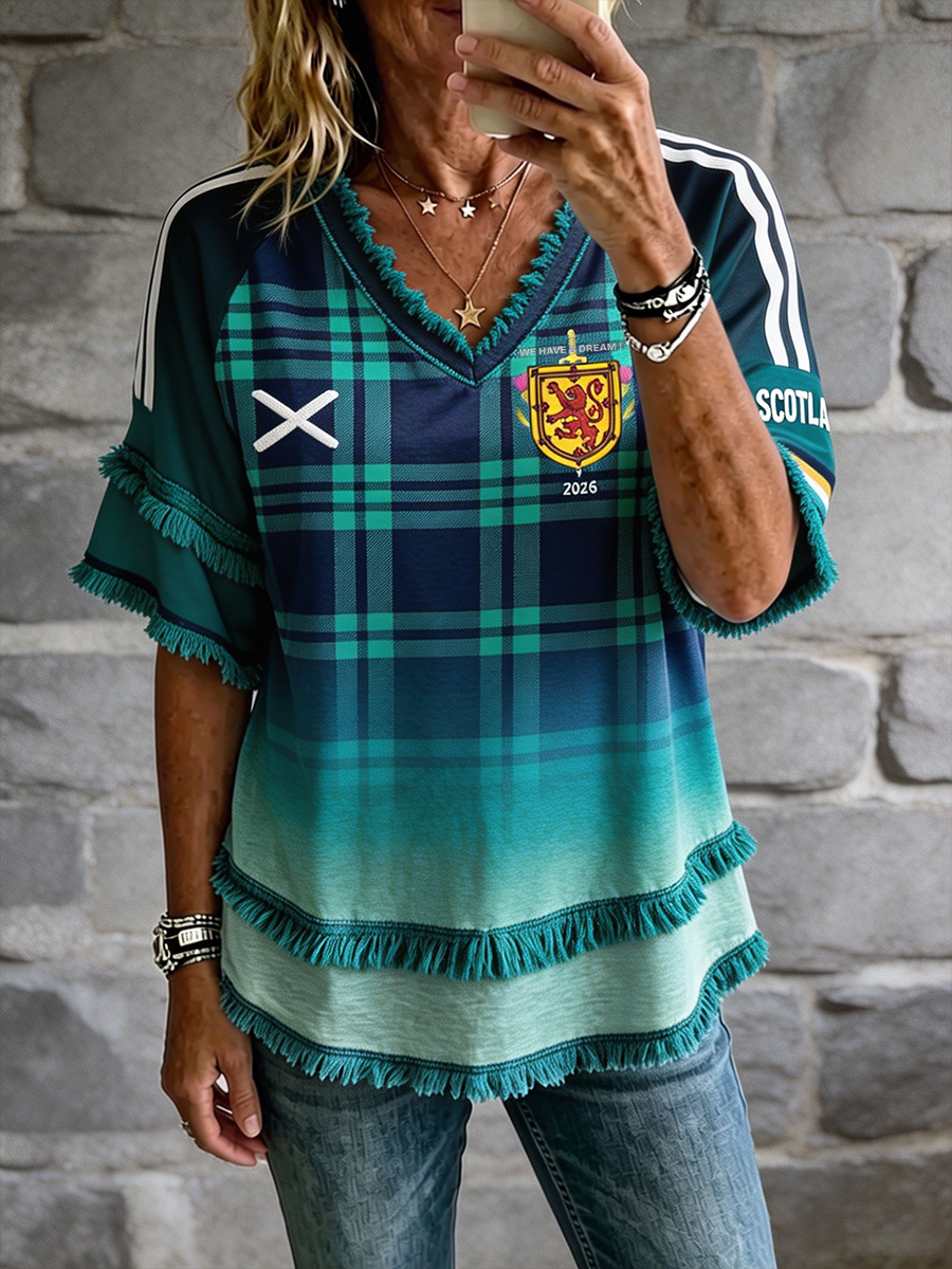 Women's Scotland Football Lover Green Faith Printed Linen Tops 