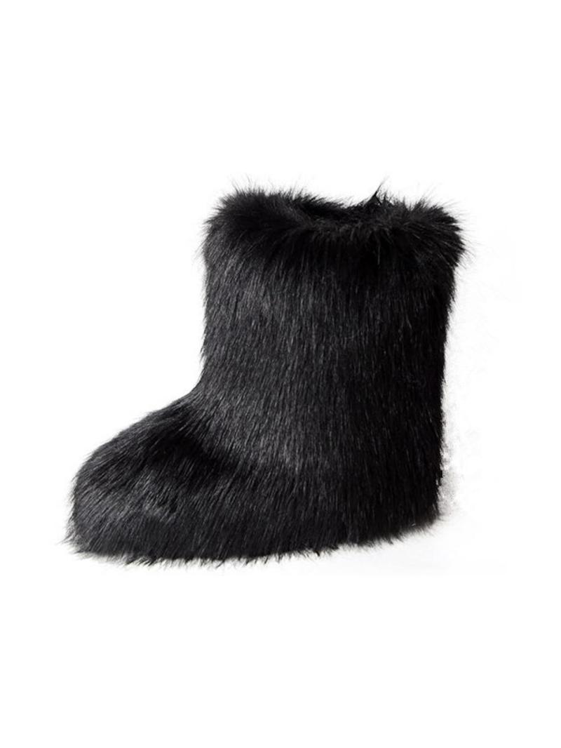 Women's Solid Color Faux Fur Boot, Fluffy Ankle Snow Boots, Warm Comfortable Outdoor Flat Shoes for Cold Winter, Trending Shoes