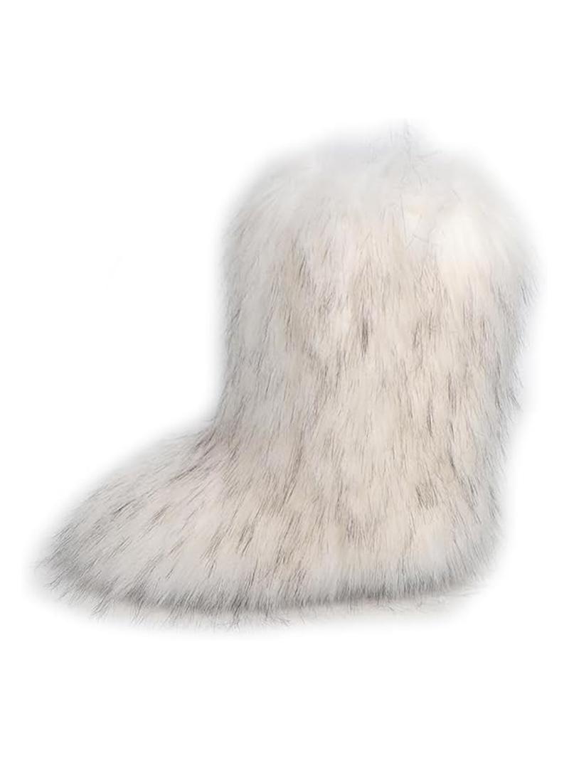 Women's Solid Color Faux Fur Boot, Fluffy Ankle Snow Boots, Warm Comfortable Outdoor Flat Shoes for Cold Winter, Trending Shoes