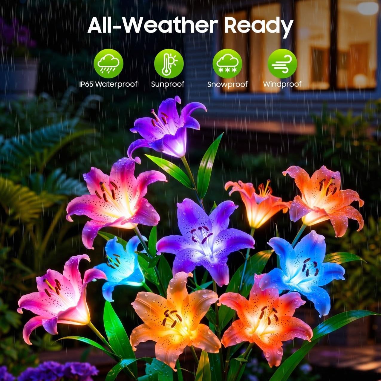 4 Pack Solar Flower Lights with 6 Head Bigger Lily Lights