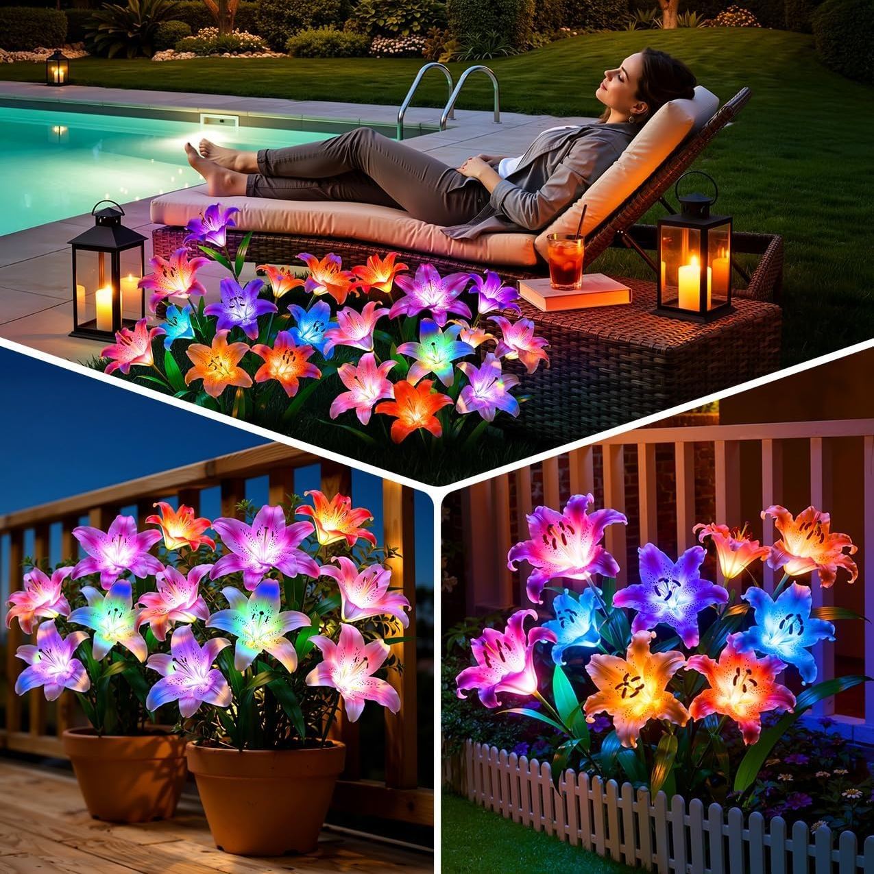 4 Pack Solar Flower Lights with 6 Head Bigger Lily Lights