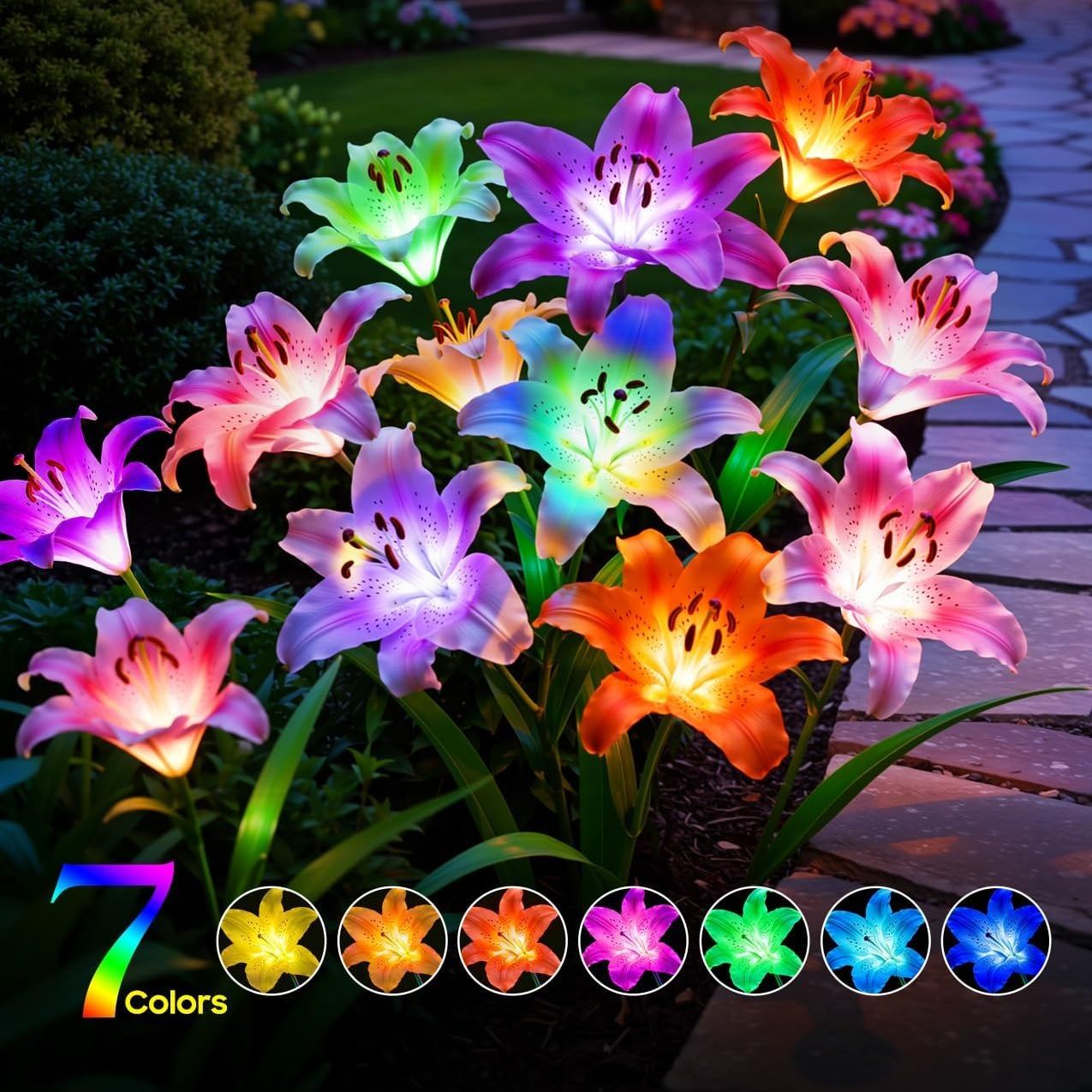4 Pack Solar Flower Lights with 6 Head Bigger Lily Lights