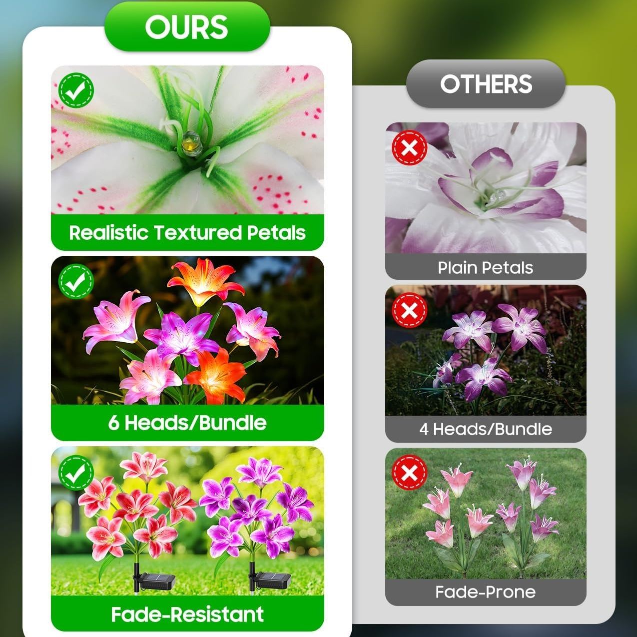 4 Pack Solar Flower Lights with 6 Head Bigger Lily Lights